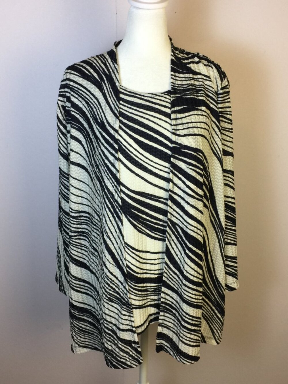 Chicos Travelers 2pc Tank Top Open Front Cardigan 3P Woman Petite XLP Navy White